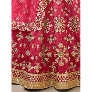 Lehenga Choli de Seda Artística con Bordado Zari Rosa, Semi-Confeccionado, para Compromiso, de Zeel Clothing - Product Image 3