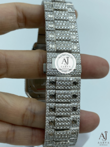Montre mécanique carrée sertie de diamants AARVA JEWELS, 40 mm, acier inoxydable, analogique, fermoir déployant, luxe, unisexe - Product Image 5