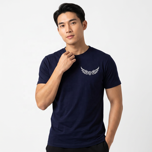 Camiseta de Manga Corta Azul Marino para Hombre con Logotipo R con Alas Blancas Estampado en la Parte Delantera, Cuello Redondo Informal, Algodón Jersey, Corte Regular - Product Image 6