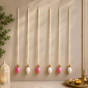 Guirnaldas de Jazmín Artificiales Hechas a Mano, Ecológicas, con Capullos de Loto y Cuentas Doradas, Decoración Floral Colgante para Bodas y Diwali - Product Image 5