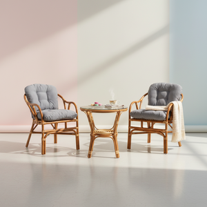 Conjunto de Bistro Moderno de Ratán para Jardín, Muebles de Patio, Sillón de Mimbre Natural Hecho a Mano, Silla de Comedor con Cojín para Balcón - Product Image 3