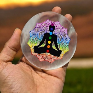 Best Quality White Selenite Natural Carved Charging Plate 3D Seven Chakra Symbol Sticker Shape <b>coaster</b> Meditation Chinese New - Product Image 6