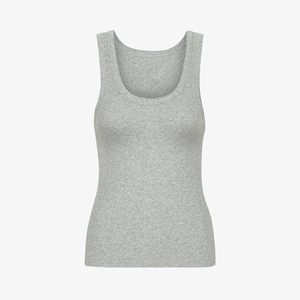 Women's Cream Knitted Tank <b>Top</b> Scoop Neck Solid Color Casual Wear Breathable Regular Length 100% Cotton - Product Image 1