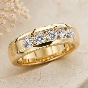 Anillo de Compromiso para Hombre, 3 Quilates, Corte Brillante, Moissanita, Chapado en Oro de 14K, Plata de Ley, Minimalista, Engaste Invisible, Diamante Tishya - Product Image 2