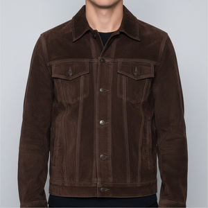 Nouvelle conception de chemise en daim pour homme marron / Dernière collection 2022 Veste en daim véritable marron / Col de chemise en daim en gros - Product Image 3