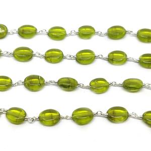 Chaîne élégante en péridot hydroforythique, style chapelet, enroulée sur fil, avec pierres vertes polies, pour la fabrication de bijoux faits main, en gros - Product Image 2