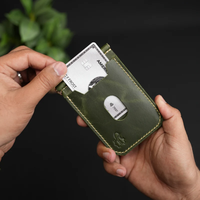 Dompet Klip Uang Kulit Asli Premium, Buatan Tangan, Tipis, Tahan Lama, Desain Minimalis untuk Perjalanan, Dilengkapi Kantong Koin