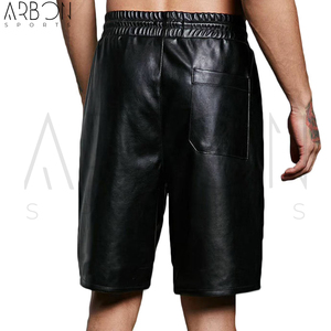 Buen Proveedor, Diseño Más Reciente, Duraderos, Corte Holgado, Largura Hasta la Rodilla, Calidad Premium, Color Negro, Pantalones Cortos de Cuero para Hombre con Bolsillos - Product Image 5