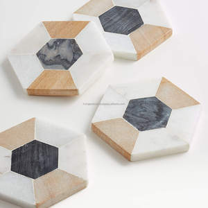 Modern Hexagonal Marble Mosaic Coasters | Premium Natural Stone Heat-Resistant Cup <b>Mat</b> Set for Coffee Table & Hotel <b>Bar</b> - Product Image 2