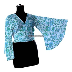 Haut court en coton imprimé à blocs aux couleurs vives, à nouer, pour femme, ouvert sur le devant, idéal pour l'été - Product Image 2
