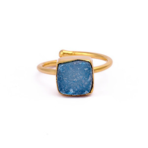 Women's Wholesale Modern Natural Druzy Bezel Setting <b>Adjustable</b> Gold-Plated Brass <b>Square</b> Gemstone Ring Elegant Jewelry - Product Image 5