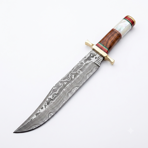 Couteau Bowie artisanal en acier Damas, pointe clip, épaisseur 3 mm, 15 pouces, qualité industrielle/DIY, manche en bois de rose, chasse et survie - Product Image 1
