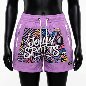Shorts Deportivos de Nailon Ligero Premium de 120 GSM para Mujer, Color Morado, con Panel Gráfico, Impresión por Sublimación, Logotipo Personalizado - Product Image 3