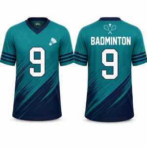 เสื้อแบดมินตันสีเขียวอมฟ้าและสีกรมท่าแบบสั่งทำพิเศษ – เสื้อกีฬาทีมแบบซับลิเมชั่น - Product Image 1