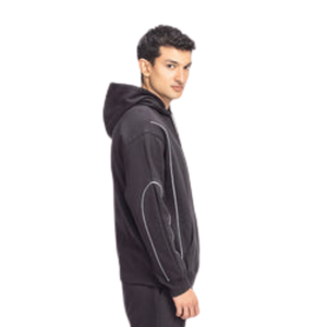 Sweat à capuche unisexe en molleton épais 100% coton, avec logo personnalisé et passepoil noir, coupe oversize à épaules tombantes, style streetwear, vente en gros - Product Image 4
