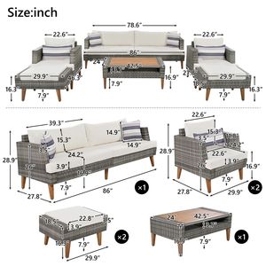 6-Piece All-Weather PE Wicker Outdoor <b>Rattan</b> <b>Sofa</b> Set with Double Cushions and Wood Legs Wood Table for Gardens - Product Image 6