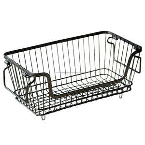 Durable Iron Wire Kitchen <b>Storage</b> <b>Basket</b> Modern Metal Design For <b>Vegetables</b> Fruits Countertop And Tabletop 2 in 1 Black Coated - Product Image 2