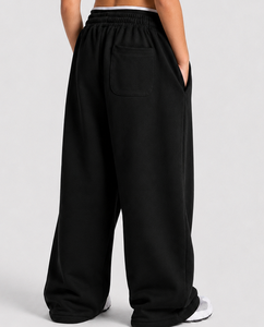 Pantalon de jogging décontracté surdimensionné noir à lignes contrastées pour filles, respirant, en molleton premium, vente en gros, OEM - Product Image 2