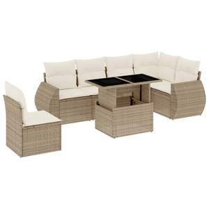 Set Divano Modulare da Giardino in Rattan PE Beige a 7 Pezzi, Arredamento da Esterno - Product Image 2