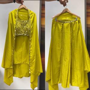 Ensemble ethnique pour femme Lehenga Choli jaune à sequins, tenue de mariage et de fête en lin infroissable, service OEM - Product Image 3