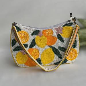 Sac à main en coton brodé à la main avec motif floral et poignée rayée - Product Image 4