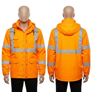 Custom Logo High <b>Vis</b> 300D Oxford Fabric 300 GSM Heavy <b>Orange</b> Waterproof Work <b>Jacket</b> Silver Reflective Tape Panel CE Certified - Product Image 2