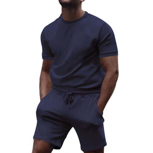 Ensemble décontracté d'été pour homme, 2 pièces, respirant, t-shirt et short de sport, polyester/coton éponge, séchage rapide - Product Image 1