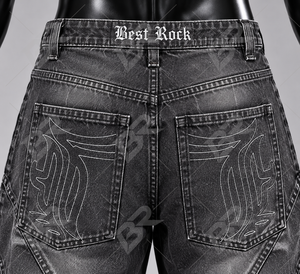 Shorts en jean vintage délavé pour homme avec broderie, taille mi-haute, décontractés, pour l'été, 100 % coton, avec poches - Product Image 5