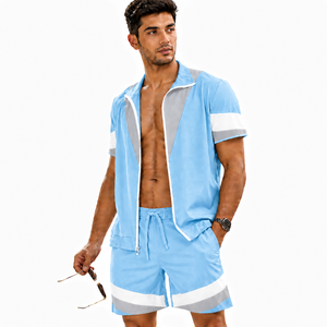 Custom Men's Summer Sportswear Tracksuit Set <b>Zip</b> Shirt and Shorts with OEM Custom Logo - Product Image 1