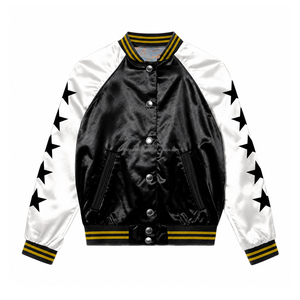 Veste universelle personnalisée en satin de polyester 100 %, imperméable, réversible, grande taille, tricotée, patchwork, style universitaire, broderie surdimensionnée - Product Image 1