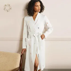 Robe de chambre en coton biologique pour femmes, peignoir en jersey durable, imprimé écologique, vêtements de nuit pour femmes, 100%