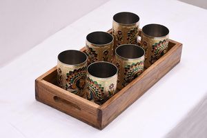 wooden tray rectangular <b>serving</b> tray brown rustic kitchen organizer storage tray dining table <b>serving</b> platter <b>set</b> of 2 - Product Image 4