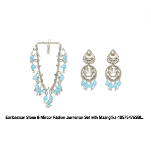 Exquisite Austrian Stone & <b>Mirror</b> Jhumki Fashion Jewelry Set <b>with</b> Maangtikka-10575476SBL - Product Image 2