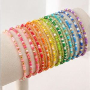 Colorful 14K Gold Plated Plastic <b>Beaded</b> Stackable Bracelets <b>Set</b> Handmade Stretch Friendship Bangles Geometric for Women Party - Product Image 2