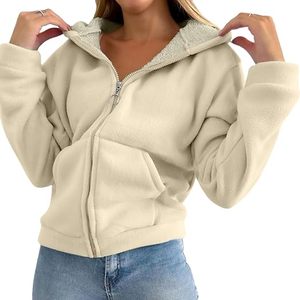 Sweat-shirt à capuche zippé en polaire Sherpa personnalisé pour femme, OEM ODM, logo personnalisé, toutes couleurs et tailles, vente en gros - Product Image 1
