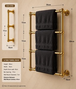 Toallero de Pared de Metal Dorado de 2 Niveles de Lujo para Baño, Hotel y Habitación de Huéspedes, Solución de Almacenamiento Duradera y Elegante para Baño - Product Image 2
