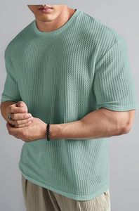 Camiseta holgada de gran tamaño para hombre, de color sólido, tejido grueso, estilo casual urbano, top de alta moda. - Product Image 3