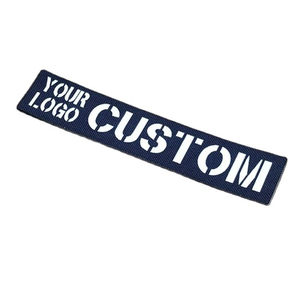 Écusson brodé personnalisé rectangulaire en tissu tissé à coudre, motif logo bleu et blanc - Product Image 1
