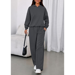 Ensemble sweat à capuche et pantalon de jogging en mélange de coton premium pour femme, tenue décontractée et confortable en molleton, couleur unie, coupe oversize - Product Image 6