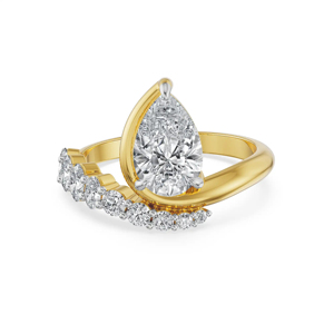 Pear Cut Diamond Engagement Ring Yellow Gold Pave Band Women's Classic Style - Product Image 2