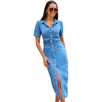 Vestido Midi Informal de Mezclilla para Mujer, Ropa al por Mayor de Alta Calidad, Moda OEM ODM
