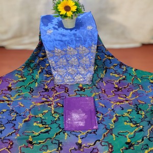 Elegante conjunto somalí de Maqbal Dirac con brillos y diseño floral multicolor con Gorgora y Gabasaar para tela de vestido de mujer - Product Image 4