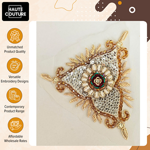 Triangle Sequin Applique <b>Patch</b> Handmade Embroidered Decorative <b>Sew</b>-<b>On</b> Fabric Motif with Net Base & Bullion at Outstanding Price - Product Image 2