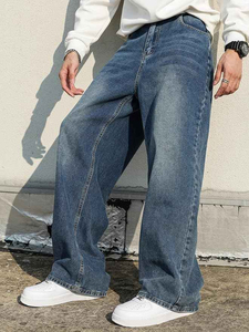 Jean en denim délavé coupe large pour homme, en coton mi-lourd, style décontracté, idéal pour l'automne - Product Image 6