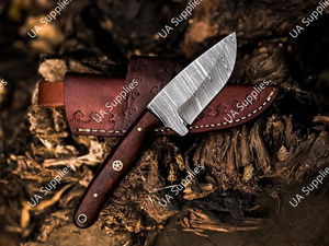 มีดสกินเนอร์เหล็กดามัสกัสคมกริบ ขนาด 8 นิ้ว ปลายแหลม สำหรับพกพา EDC ใช้ในยุทธวิธีและเอาตัวรอด ด้ามไม้พะยูง มีรูสำหรับสายคล้อง ขายดี - Product Image 6