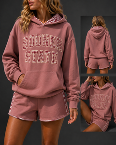 Ensemble de survêtement décontracté en molleton pour femme avec imprimé à carreaux, coupe ample, deux pièces, pour le printemps et l'automne - Product Image 4