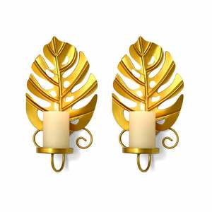 Ensemble de appliques murales élégantes en or avec nœud, porte-bougie conique haut, design classique incurvé, lumière chaude, décoration de luxe pour la maison - Product Image 6