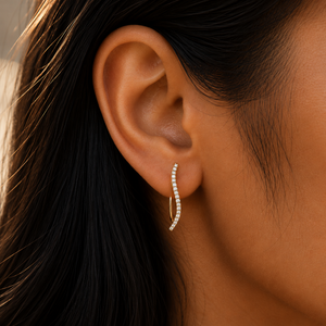 Custom Diamond Jewelry Curved Line Ear Climber <b>Earring</b> 14K Pure Gold Round Cut Lab Grown Diamond Pave Set <b>Fine</b> Jewelry for Women - Product Image 2