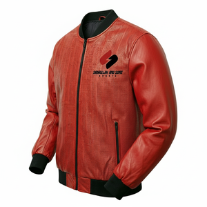 <b>Men</b>’s Red Leather Style <b>Jacket</b> Custom Logo <b>Lightweight</b> Zipper Bomber <b>Jacket</b> Casual Wear - Product Image 3