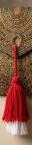 Red Cotton Tassel With White Trim For Home Decor Hanging Bohemian Style - Product Image 3